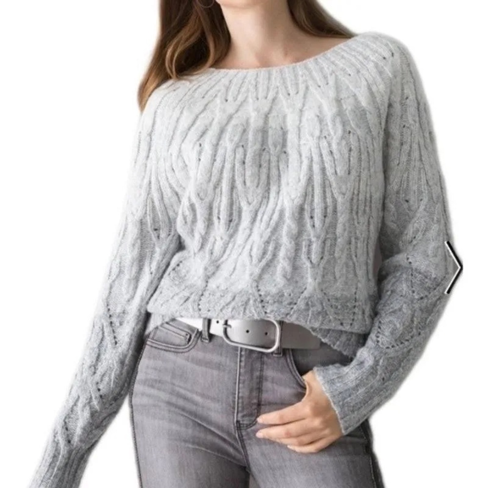 WHBM OMBRÉ cable knitted chunky gray sweater size Medium